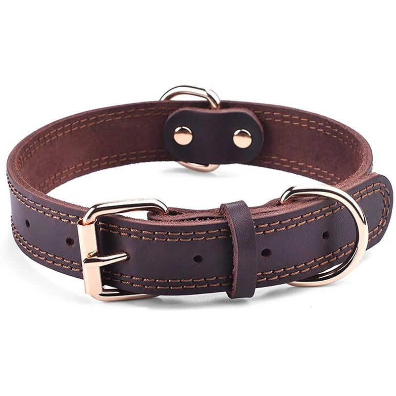 Vintage Leather Dog Collar - Heavy-Duty with Double D-Rings