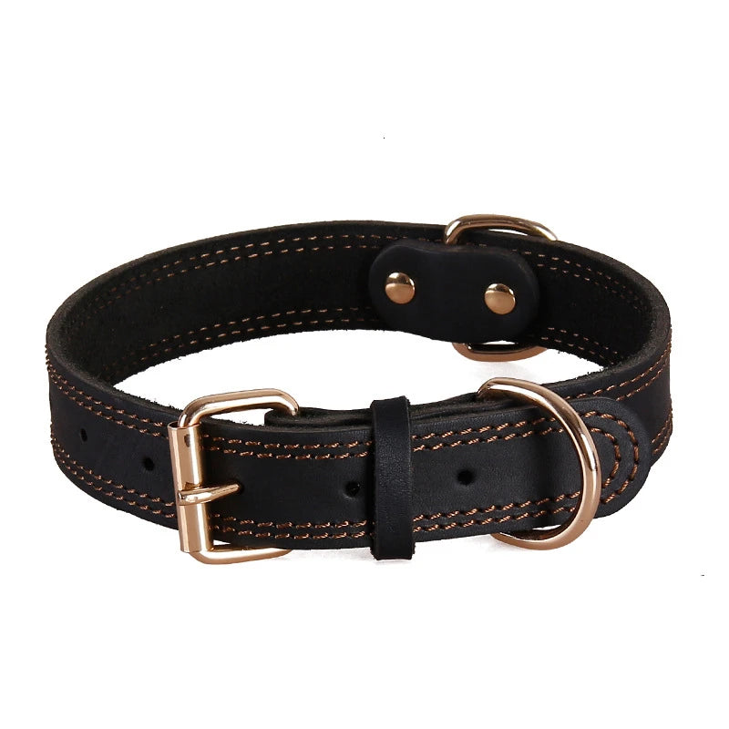 Vintage Leather Dog Collar - Heavy-Duty with Double D-Rings