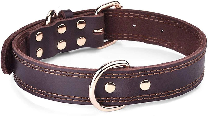 Vintage Leather Dog Collar - Heavy-Duty with Double D-Rings