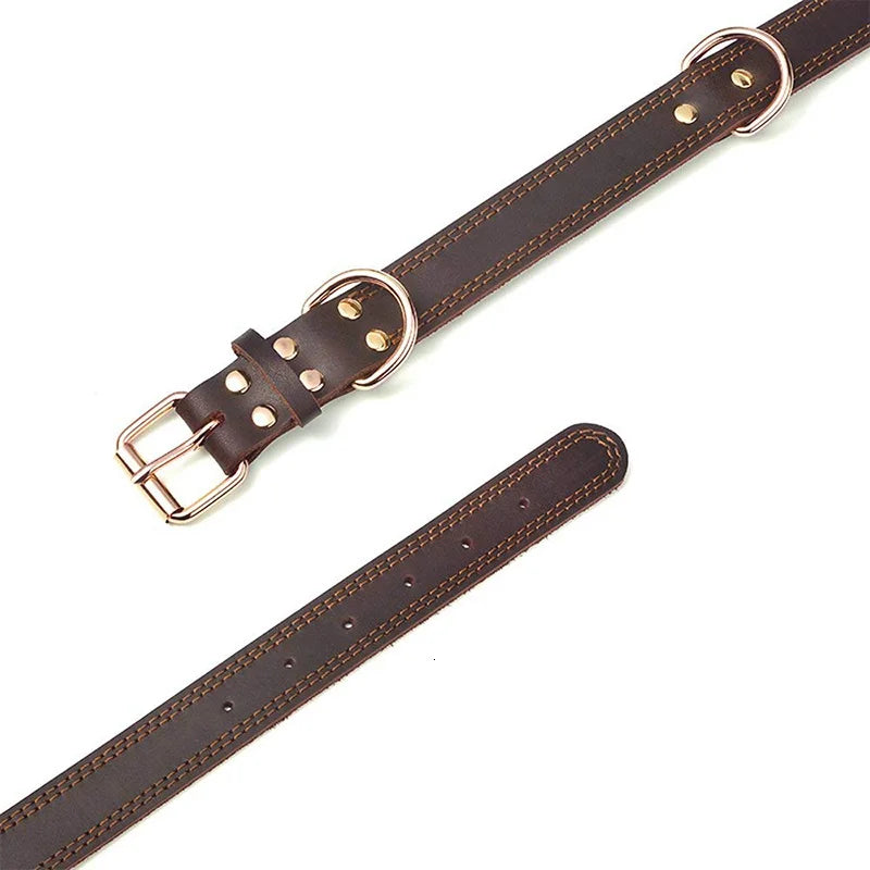 Vintage Leather Dog Collar - Heavy-Duty with Double D-Rings